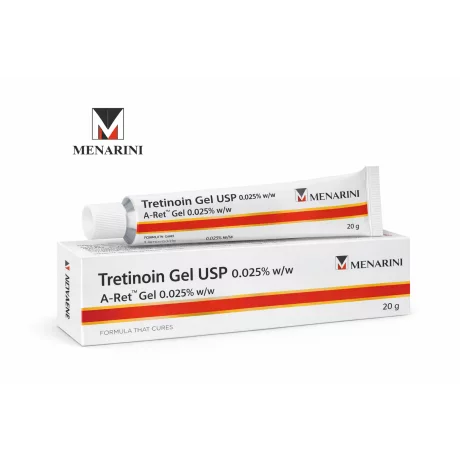 A-ret gel 0,025%Tratarea acneei (coșuri, puncte negre, puncte albe), Reducerea porilor blocați, Estomparea petelor pigmentare, Diminuarea ridurilor fine, Îmbunătățirea texturii pielii, 20 g