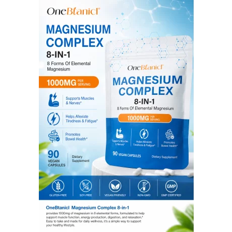 Magnesium Complex 8-în-1 – Energie, Relaxare și Susținere zilnică , 90 capsule moi, 1000mg💙