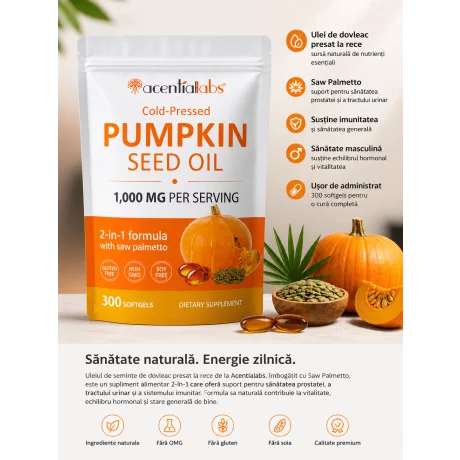 Capsule cu ulei de semințe de dovleac, vitamine și suplimente, cu Saw Palmetto pentru sănătatea urinară a părului, 300 capsule