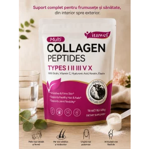 Colagen Multi Tipuri – Frumusețe și Sănătate din Interior, biotină, vitamina C pentru flexibilitatea articulațiilor, părul sănătos, unghiile, susținerea sistemului imunitar - GMP HACCP