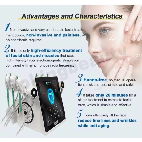 Aparat inteligent de electroliza facia, Tehnologie revolutionara anti aging, RF cu 6 mânere și ecran tactil de 15 inci,  Lifting facial cu microcurent EMS nechirurgical, noninvaziv