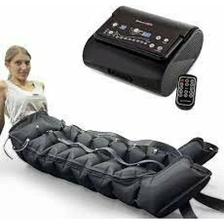 Aparat de presoterapie pentru drenaj limfatic, pantalon talie inalta plus mana, Alhena®M-PRO 3001, 3X6 camere de compresie aer, 6 moduri de tratament, 30-250 mmHg, recuperare medicala, anticelulitic, limfedem, marimea XL, 142/83 negru