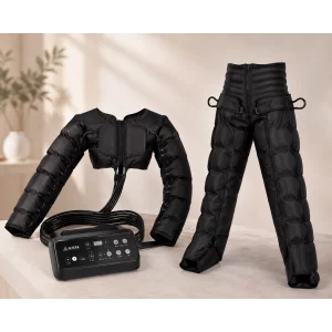 Aparat de presoterapie pentru drenaj limfatic, 8 camere de compresie, pantalon talie inalta si brate, 6 moduri de tratament, 30-250 mmHg, recuperare medicala, masaj terapeutic, refacere musculara, marimea XL, negru Alhena®M-PRO 3001,