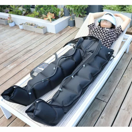 Aparat de presoterapie pentru drenaj limfatic, pantalon talie inalta plus mana, Alhena®M-PRO 3001, 3 X 8 camere de compresie aer, 6 moduri de tratament, 30-250 mmHg, recuperare medicala, anticelulitic, limfedem, marimea XXL, 142/83 negru