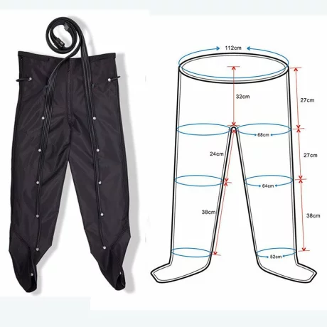 Aparat de presoterapie pentru drenaj limfatic, pantalon talie inalta Alhena®M-PRO 3001, 2 X 6 camere de compresie aer, 6 moduri de tratament, 30-250 mmHg, recuperare medicala, refacere musculara, marimea XL, 142/83