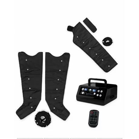 Aparat de presoterapie pentru drenaj limfatic si masaj Alhena® M-PRO 3001, 3 X 8 camere de compresie aer, 6 moduri de tratament, 30-250 mmHg, picioare si brat, marimea XL, negru
