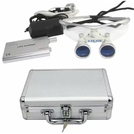 Lupe binoculare dentare cu LED și mărire variabilă 2,5X – 3,5X, gri