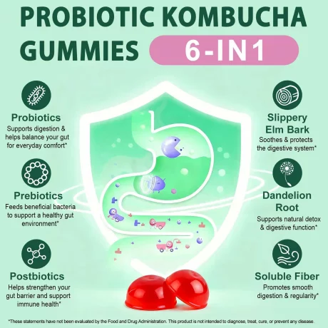 Probiotice 6 în 1 extract de plante pentru susținerea imunității, sănătatea intestinală, Kombucha, 60buc