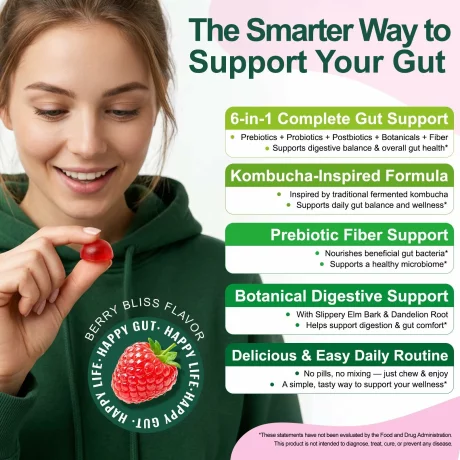 Probiotice 6 în 1 extract de plante pentru susținerea imunității, sănătatea intestinală, Kombucha, 60buc