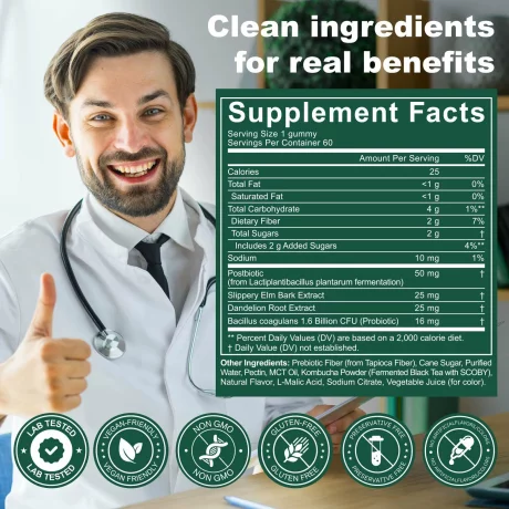 Probiotice 6 în 1 extract de plante pentru susținerea imunității, sănătatea intestinală, Kombucha, 60buc