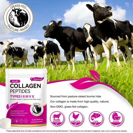 Pudră de colagen cu peptide, Flexibilitatea articulațiilor, Biotină,  Vitamina C, Susține sănătatea părului și a unghiilor