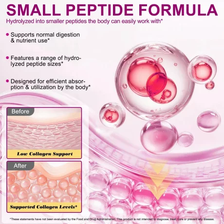 Pudră de colagen cu peptide, Flexibilitatea articulațiilor, Biotină,  Vitamina C, Susține sănătatea părului și a unghiilor