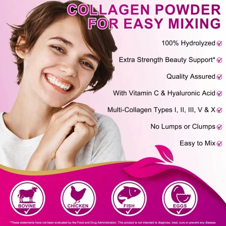 Pudră de colagen cu peptide, Flexibilitatea articulațiilor, Biotină,  Vitamina C, Susține sănătatea părului și a unghiilor