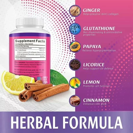 Supliment pentru albirea intensă a pielii 60 de capsule – pastile cu doză mare de L-Glutation și colagen, cu efect anti-îmbătrânire și antioxidanți