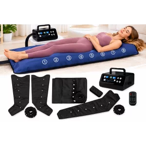 Aparat de presoterapie pentru drenaj limfatic si masaj Alhena® M-PRO 3001, 4 X 8 camere de compresie aer, 6 moduri de tratament, 30-250 mmHg + saltea drenaj limfatic XL